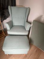 IKEA Strandmon Stoel + Voetenbank - Lichtblauw, Ophalen of Verzenden, Zo goed als nieuw, Stof, 75 tot 100 cm