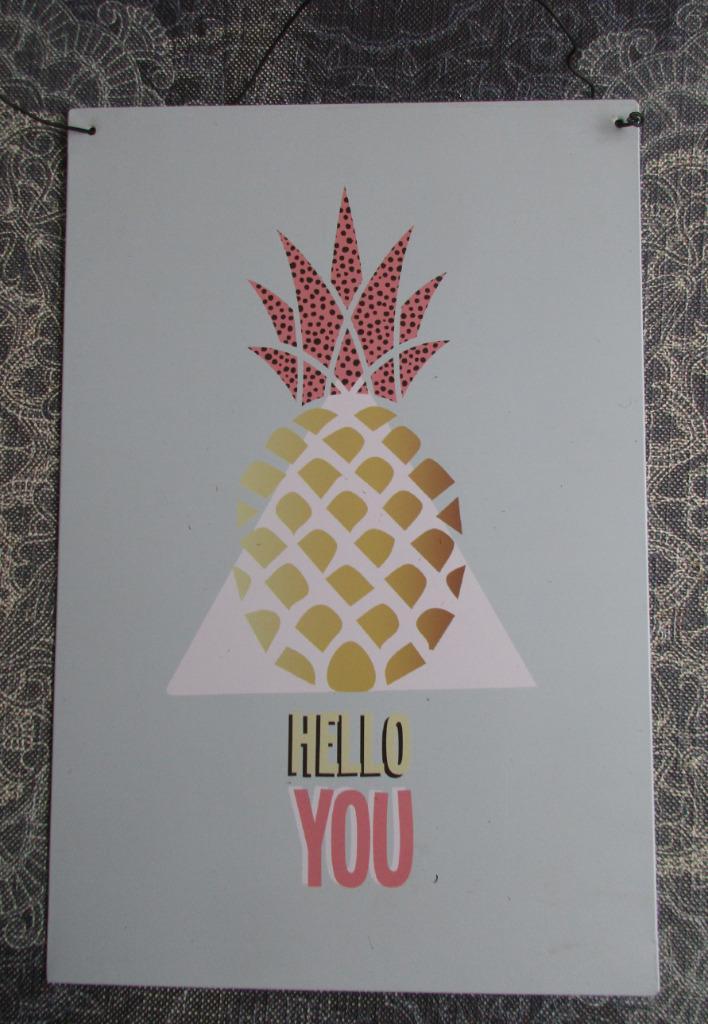 3 Ananas artikelen: metalen hanger / linnen rugtas / mini an, Antiek en Kunst, Curiosa en Brocante, Ophalen of Verzenden