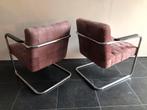 2 oudroze lederen stoelen, Ophalen, Zo goed als nieuw, 50 tot 75 cm, Leer