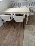 Oosterse eettafel massief gezandstraald mangohout whitewash, Huis en Inrichting, Tafels | Eettafels, 100 tot 150 cm, Eikenhout