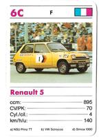 Kwartetkaart Renault 5, Ophalen of Verzenden, Zo goed als nieuw, Auto's