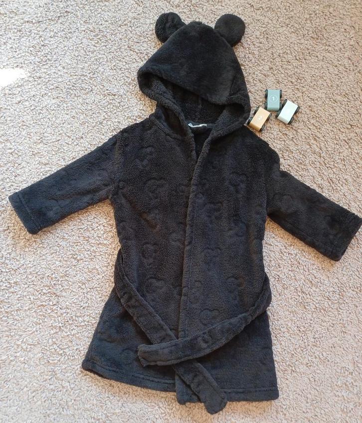 Mickey Mouse badjas 1-2 jaar - Zwart met oortjes, Kinderen en Baby's, Kinderkleding | Overige, Zo goed als nieuw, Jongen of Meisje