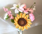 * MOEDERDAG gehaakt 7 bloemen ZONNEBLOEM LELIE PIOENROOS, Verzenden, Nieuw, Haken, Overige typen