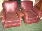 2 leren clubfauteuils, Huis en Inrichting, Fauteuils, Ophalen, Gebruikt, Leer, 75 tot 100 cm