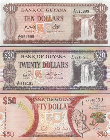 Bankbiljetten Guyana 10, 20 en 50 Dollars 1992-2018 UNC beschikbaar voor biedingen