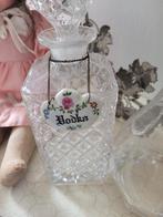 Kristallen karaf met porseleinen labels, Heikant 21 Kaatsheuvel, Belle Vieille Brocante, Ophalen of Verzenden, Zo goed als nieuw