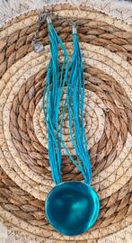 Ketting met een aqua blauwe hanger, Turkoois, Sieraden, Tassen en Uiterlijk, Kettingen, Blauw, Ophalen of Verzenden, Zo goed als nieuw