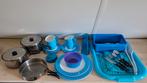 Mepal blauw wit servies melamine bestek etc, Caravans en Kamperen, Kampeeraccessoires, Ophalen of Verzenden, Gebruikt