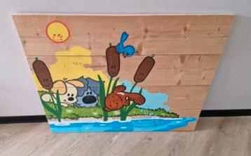 Woezel en pip wandbord steigerhout 77x99cm beschikbaar voor biedingen