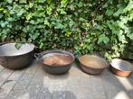 4 vintage gietijzeren pannen voor planten, Ophalen, Gebruikt, Minder dan 60 cm, Rond
