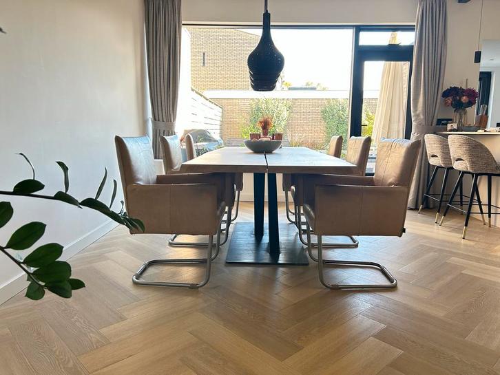 6 Jess Design Leren Eetkamerstoelen - Goed Onderhouden, Huis en Inrichting, Stoelen, Gebruikt, Vijf, Zes of meer stoelen, Leer