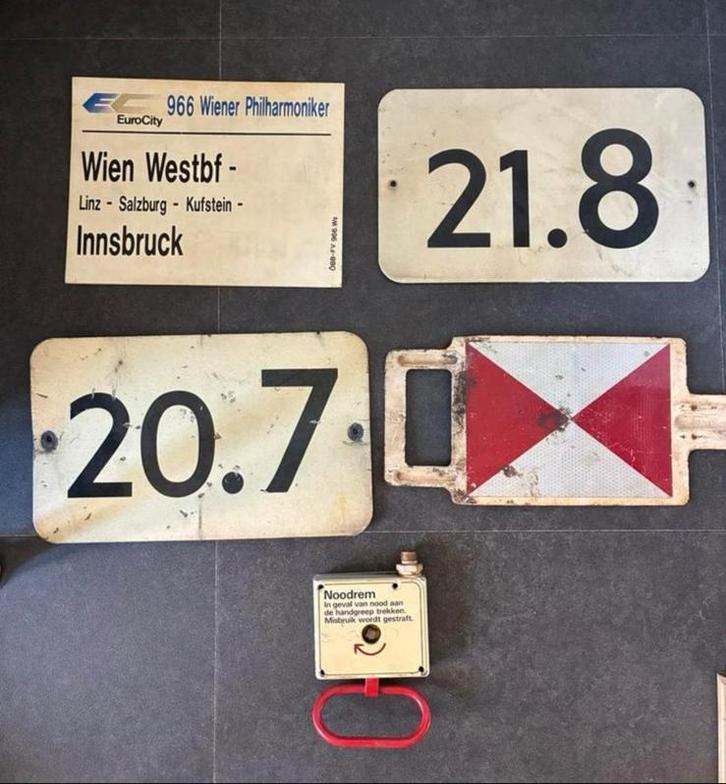 Wagonborden Sluitsein -Hectometerbord en Noodremhendel NS ., Verzamelen, Spoorwegen en Tramwegen, Gebruikt, Trein, Overige typen