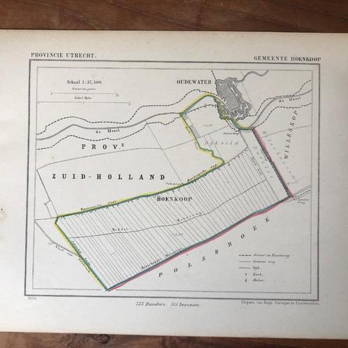 07 / Kuyper kaart Utrecht van Hoenkoop Litho uit 1866, Antiek en Kunst, Kunst | Litho's en Zeefdrukken, Ophalen of Verzenden