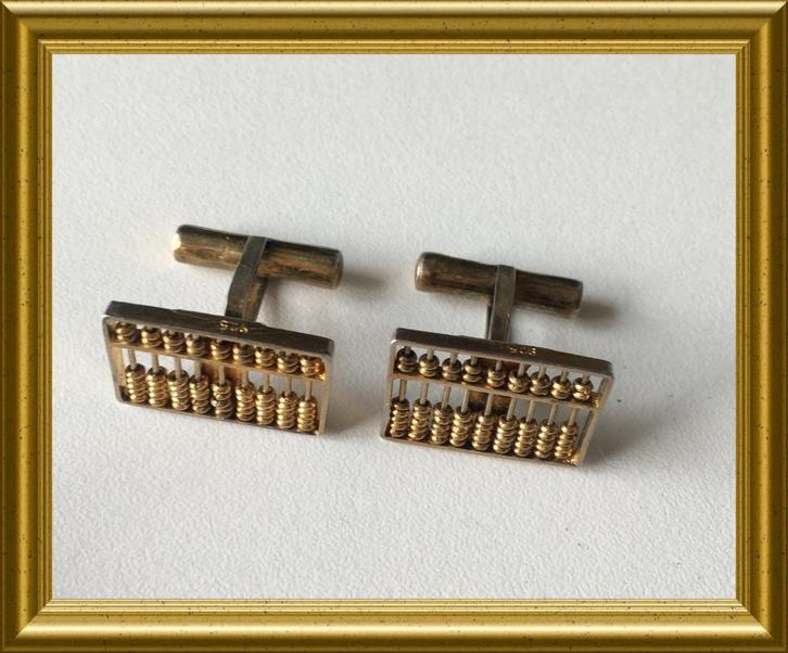 Verguld zilveren manchetknopen : telraam, abacus, Sieraden, Tassen en Uiterlijk, Manchetknopen, Gebruikt, Zilver, Verguld, Ophalen of Verzenden
