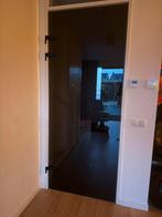 Glazen binnendeur opdek smoke glas - zwart beslag, Doe-het-zelf en Verbouw, Deuren en Horren, Ophalen, 80 tot 100 cm, 215 cm of meer