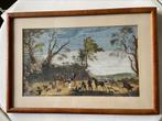 Hand ingekleurde gravure “de Jacht”., Antiek en Kunst, Ophalen of Verzenden