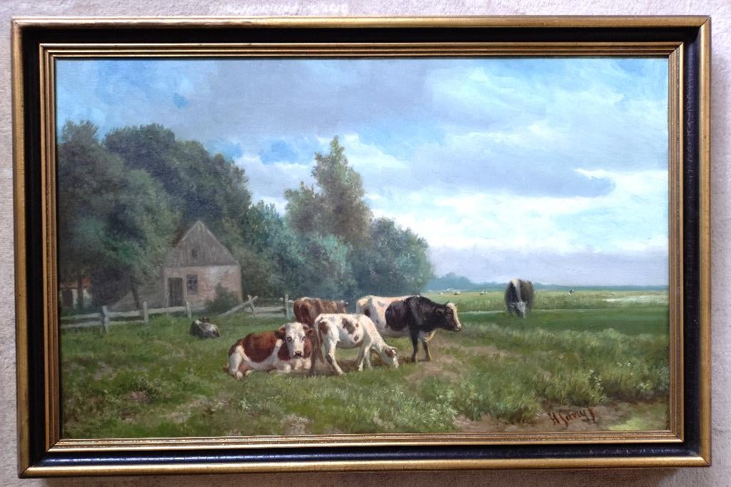 =Hendrik Savrij 1823-1907 = koeien in landschap =, Antiek en Kunst, Ophalen