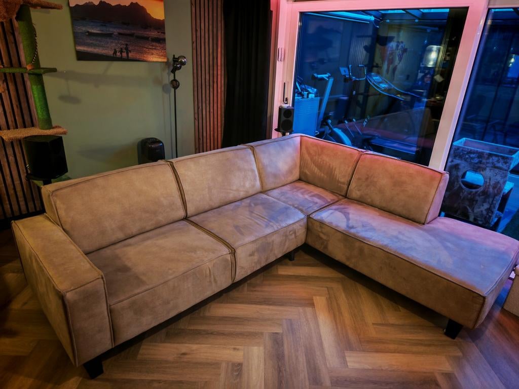 Hoekbank 2,5 zits+Hoek in Sand kleur, Huis en Inrichting, Ophalen of Verzenden, Gebruikt, Stof