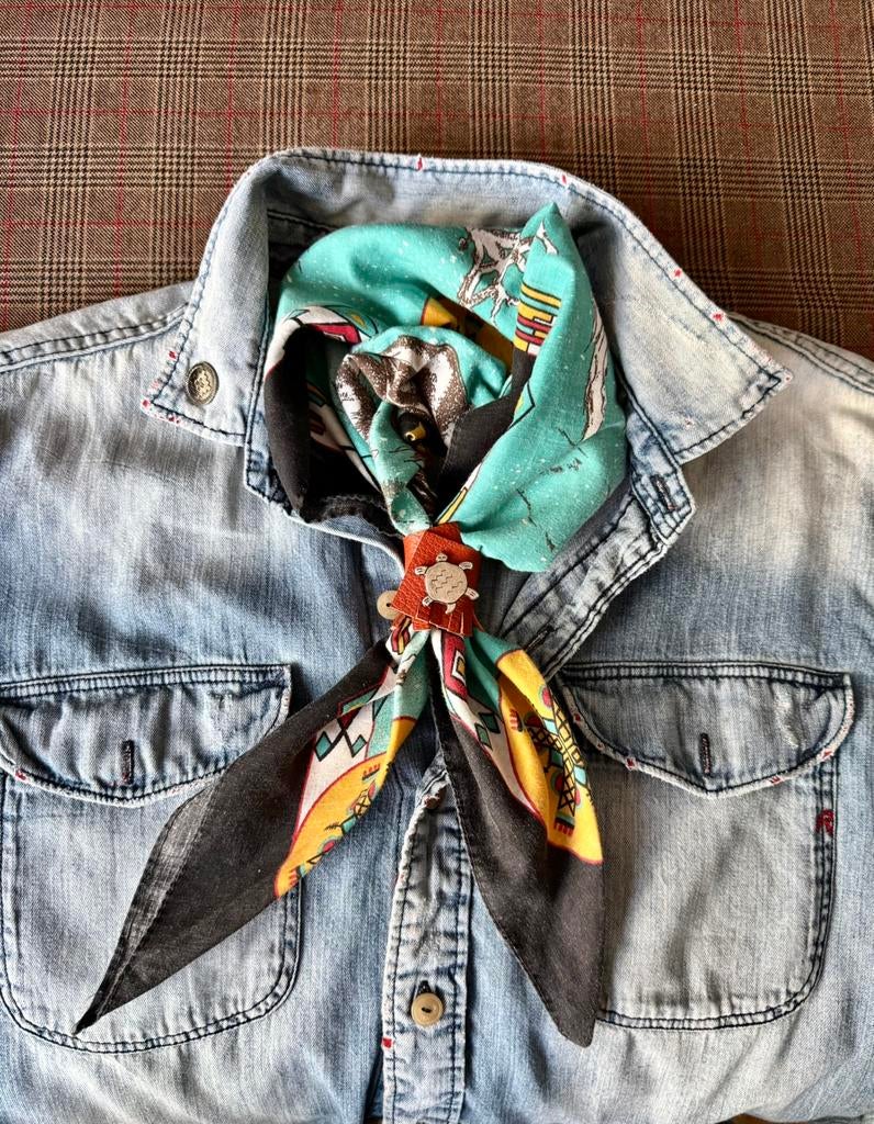 Leren Navajo schildpad ring voor bandana, Sieraden, Tassen en Uiterlijk, Ringen, Ophalen of Verzenden, Zo goed als nieuw