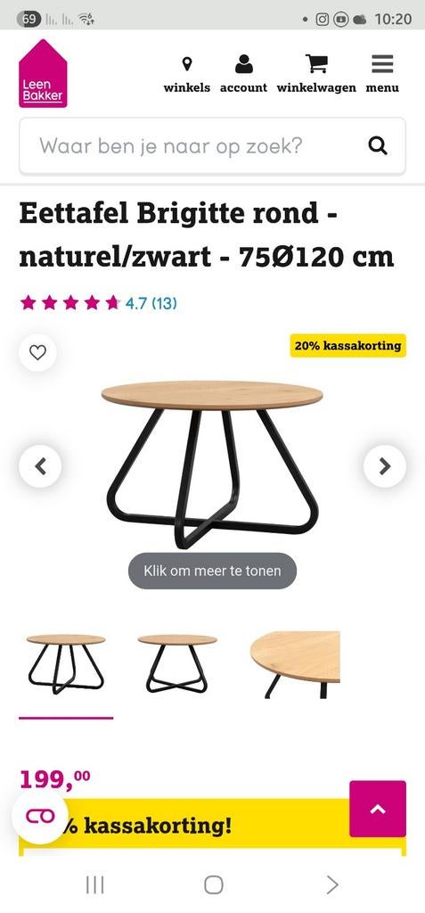 Ronde eettafel Brigitte (Leen Bakker), Huis en Inrichting, Tafels | Eettafels, Ophalen of Verzenden