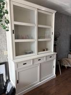 Witte vitrinekast met schuifdeuren en lades, Ophalen, Gebruikt, 100 tot 150 cm, Met lade(s)