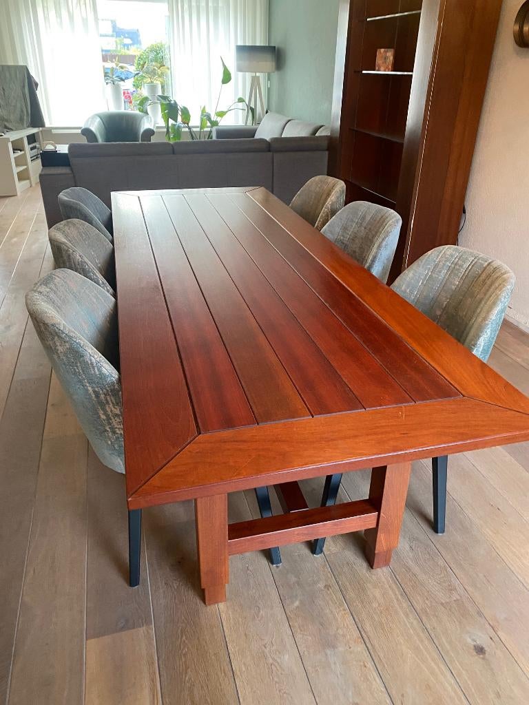 Jatoba houten eettafel, ontwerp van Jan des Bouvrie, Ophalen, Gebruikt, 200 cm of meer, 50 tot 100 cm