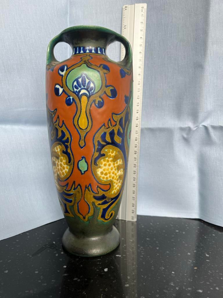 4 objecten Gouda plateel, art nouveau, Ophalen of Verzenden