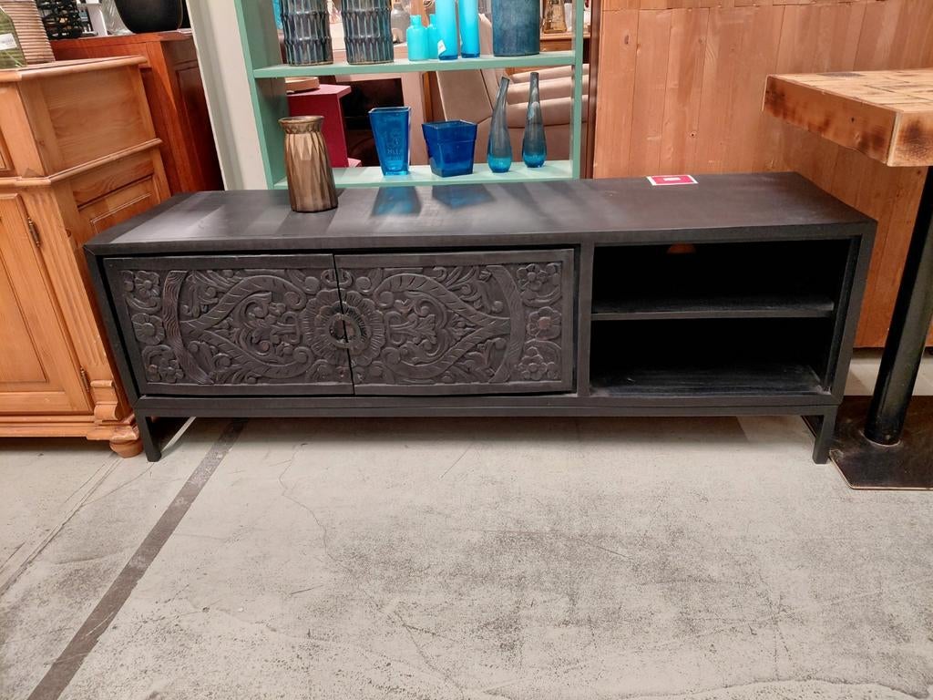 Zwart houten tv meubel, Ophalen, Gebruikt, 25 tot 50 cm, Minder dan 100 cm