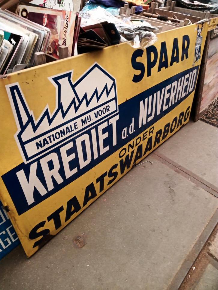 Vintage Emaille Reclamebord Spaar Krediet Nijverheid, Antiek en Kunst, Antiek | Emaille, Ophalen of Verzenden