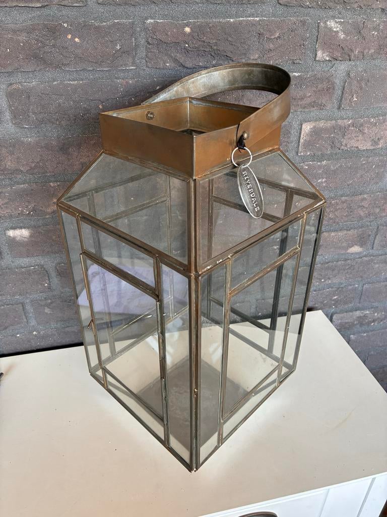 Riverdale Grote Lantaarn - Goudkleurig Glas en Metaal, Ophalen, Zo goed als nieuw