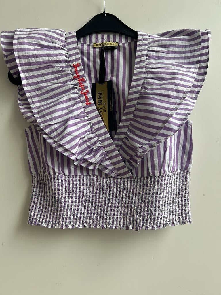 DENNY ROSE croptop lila/wit mt 38 en mt 42