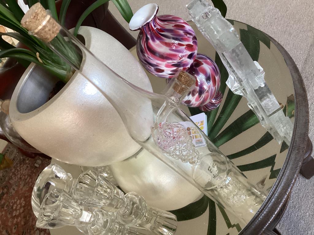 Olie azijn karaf geblazen glas // hoog 28 cm, Antiek en Kunst, Antiek | Glas en Kristal, Ophalen of Verzenden