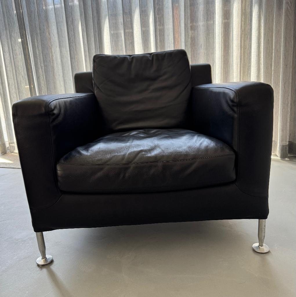 B&B Italia fauteuil Harry (leer), Huis en Inrichting, Fauteuils, Ophalen, Gebruikt, Design, 75 tot 100 cm