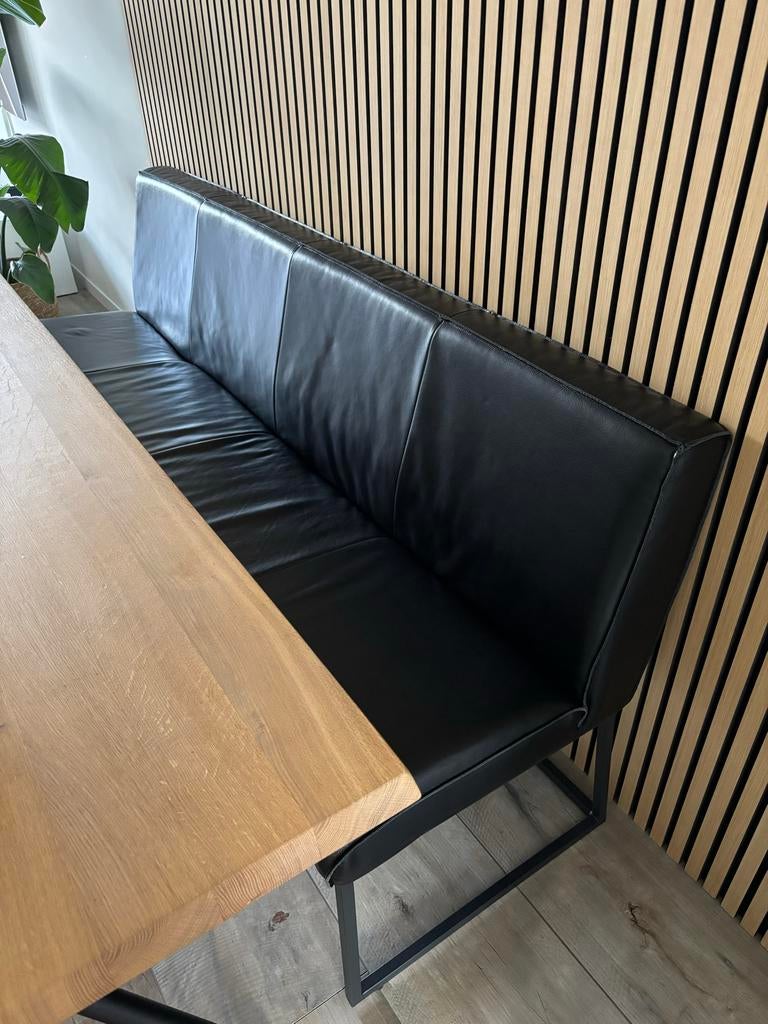 Lederen eetkamerbank zwart - Zeer goede staat, Huis en Inrichting, Ophalen, Minder dan 75 cm, 150 tot 200 cm, Leer