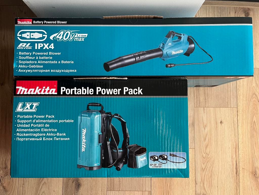 Makita accu bladblazer (UB001CZ) + accu rugdrager (191A64-2), Tuin en Terras, Ophalen, Nieuw, Accu, Ruggedragen