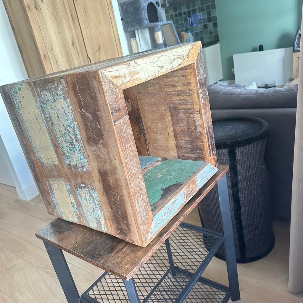 Volhouten handgemaakte kubus, Ophalen of Verzenden, Zo goed als nieuw