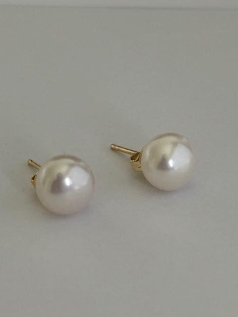 Parel Oorbellen Witte Akoya Parels, 9mm, 14K Goud, Wit, Nieuw, Ophalen of Verzenden, Knopjes of Stekers