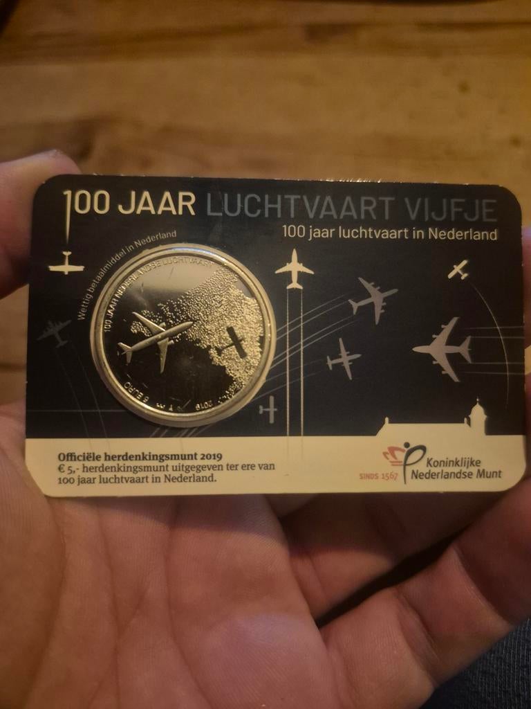 100 Jaar Luchtvaart Vijfje - Officiële Herdenkingsmunt 2019, Ophalen of Verzenden, Koningin Beatrix, Euro's, Losse munt