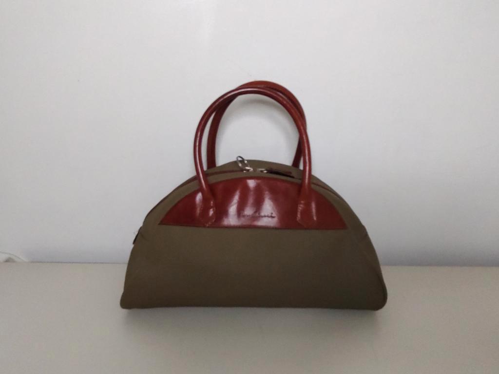 K589 PIERO ERBACCI leder en legergroen kunstleder damestas, 2e hands, Gebruikt, Bruin, PE