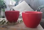 2 rode / roodroze geglazuurde bloempotten, Tuin en Terras, Bloempotten, Rond, Binnen, Ophalen of Verzenden, Zo goed als nieuw