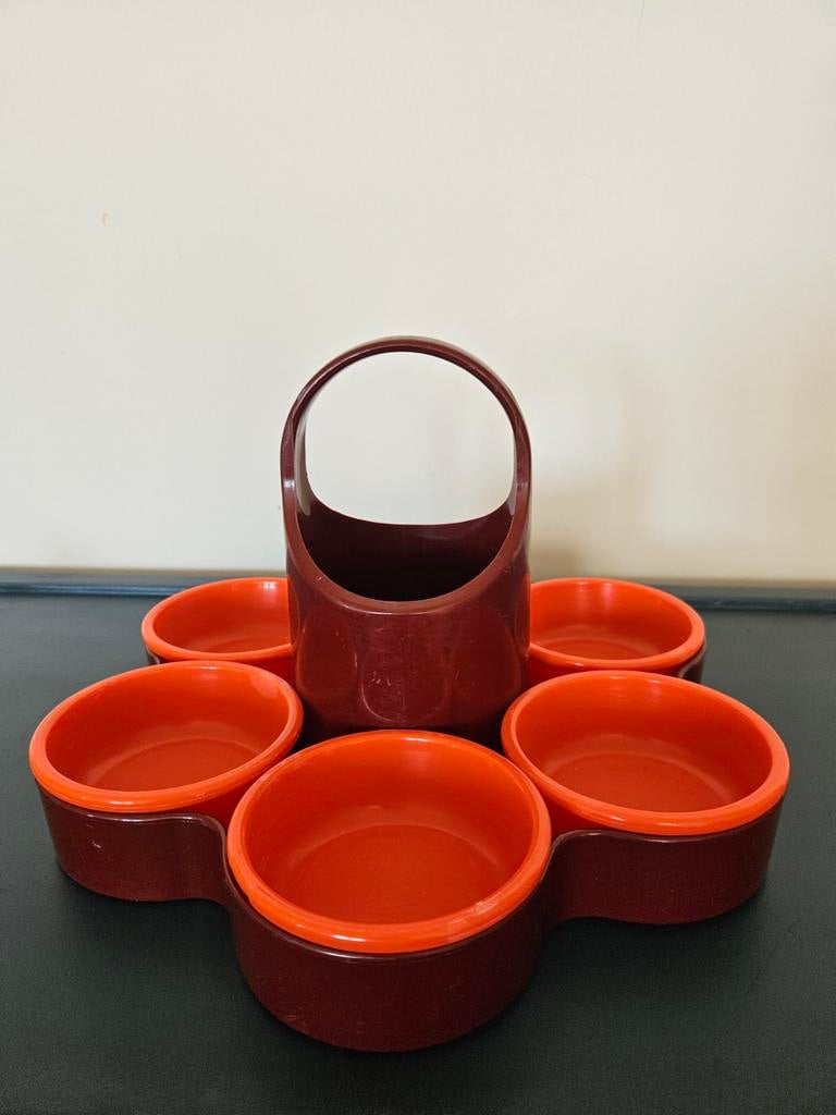 Vintage snackset carrousel – EMSA W. Germany – jaren 70, Huis en Inrichting, Keuken | Tupperware, Zo goed als nieuw, Schaal, Bruin