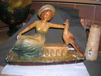 art-deco beeld vrouw met pauw Arnova 309 schouwstuk, Ophalen of Verzenden