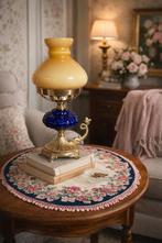 Vintage Tafellamp met Kobaltblauw Glas en Messing, Ophalen of Verzenden