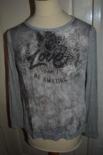 Monari, leuk grijs shirt met print en tekst, maat 40, Maat 38/40 (M), Monari, Ophalen of Verzenden, Zo goed als nieuw