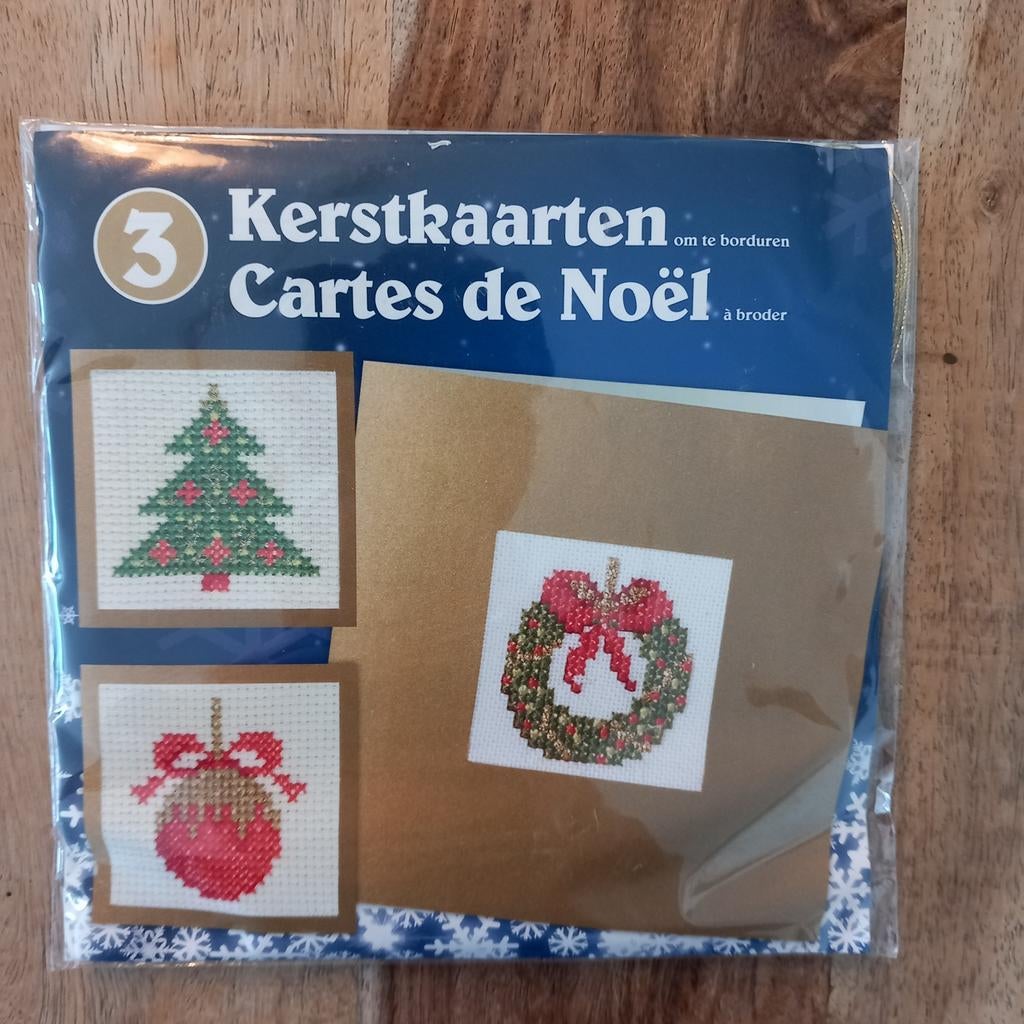 Borduurpakket: 3 Kerstkaarten om te borduren, Ophalen of Verzenden, Nieuw, Handborduren, Borduurpakket