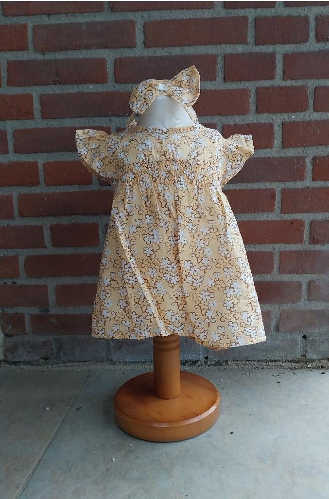 Necix´s jurk gele bloemetjes inclusief haarband 6-12M NIEUW, Kinderen en Baby's, Babykleding | Maat 68, SO, Necix´s, Meisje, Jurkje of Rokje