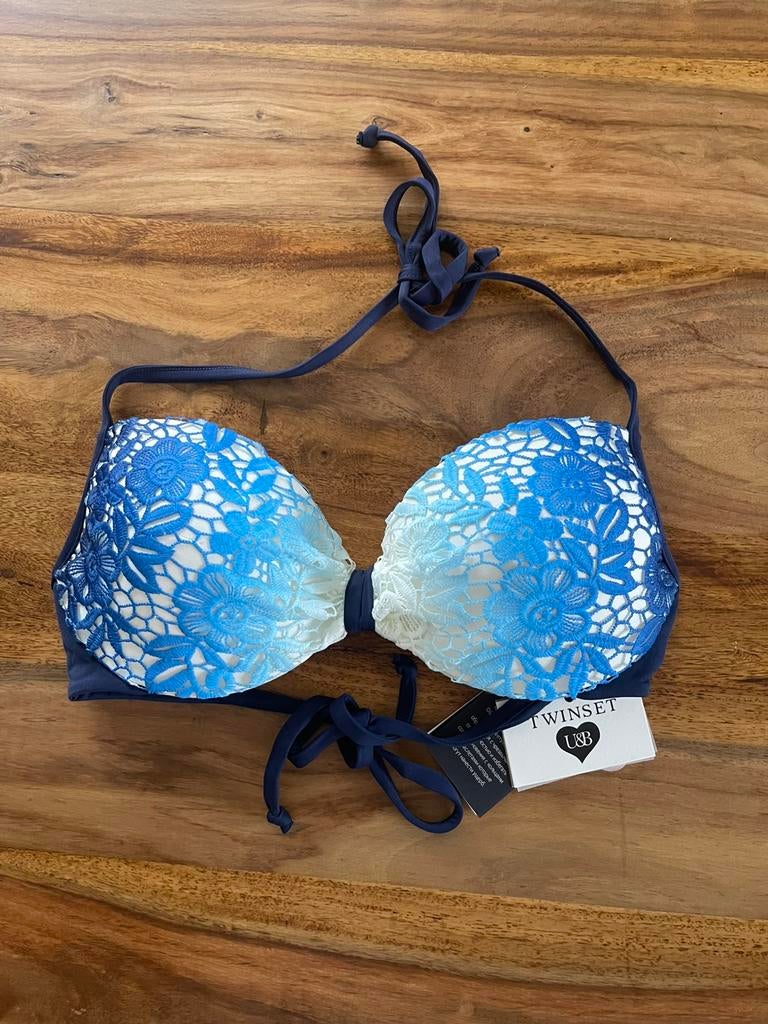 Twinset  halter bikini top maat 80c model macrame blu, Verzenden, Nieuw, Zwart, Bikini