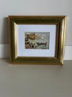 Schilderij met havengezicht in gouden lijst, Antiek en Kunst, Kunst | Schilderijen | Klassiek, Ophalen of Verzenden