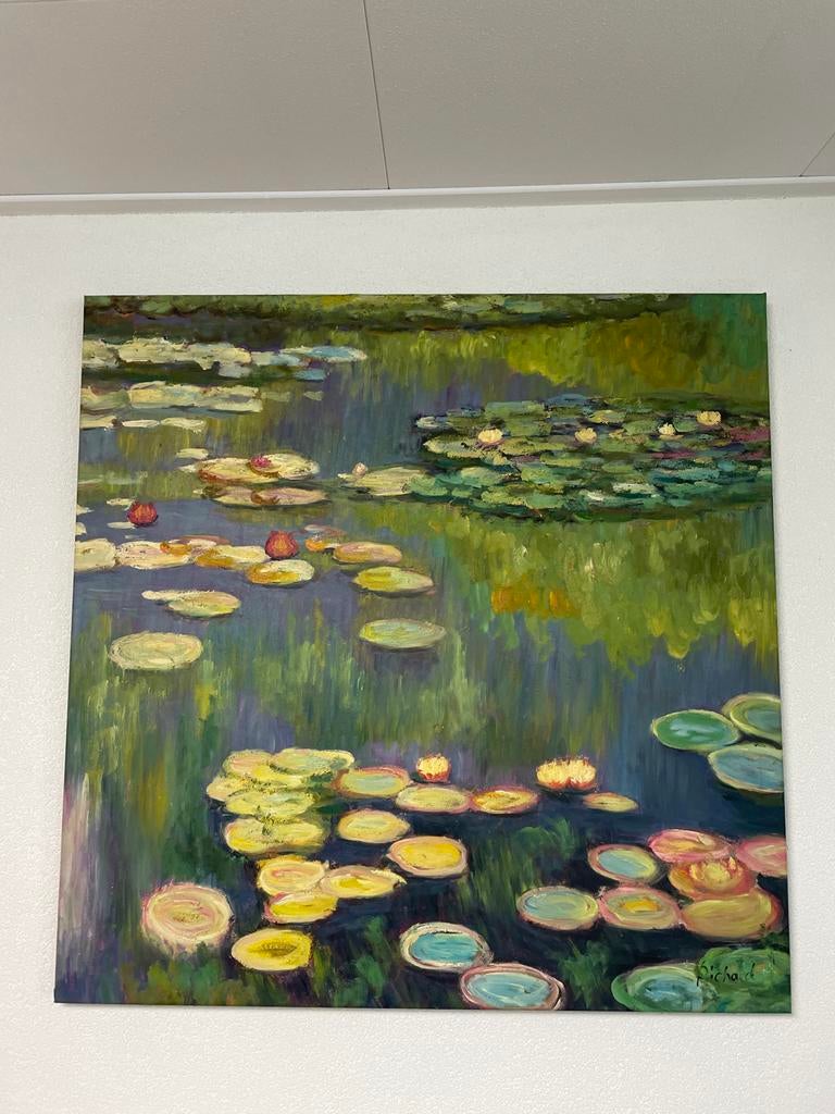 Schilderij "Waterlelies" - 100x100 cm, Ophalen