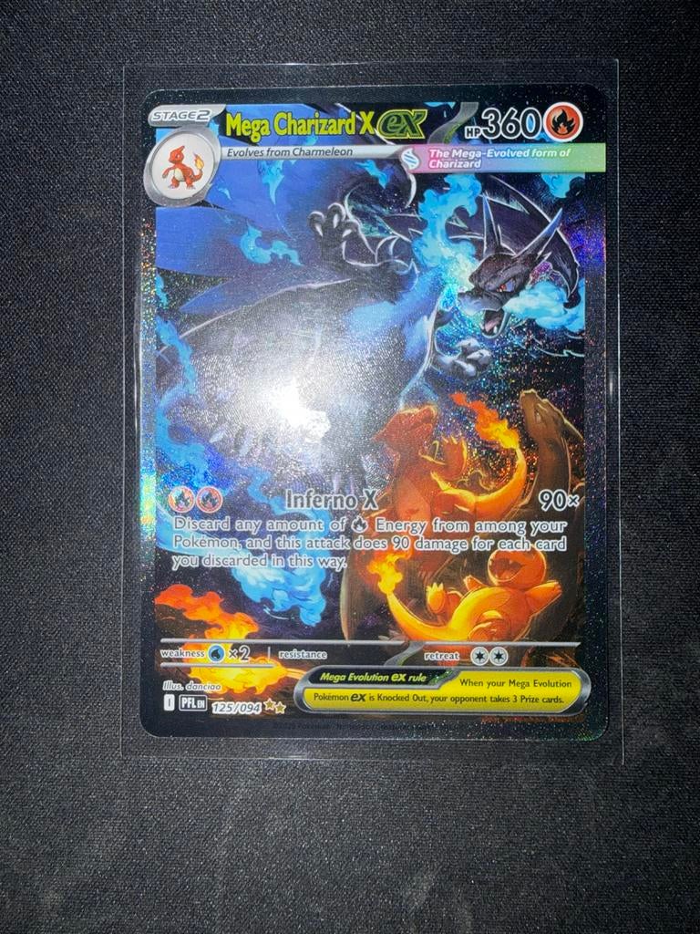 Mega Charizard X EX Pokémon Kaart - Zeldzaam Foil, Ophalen of Verzenden, Zo goed als nieuw, Losse kaart, Foil